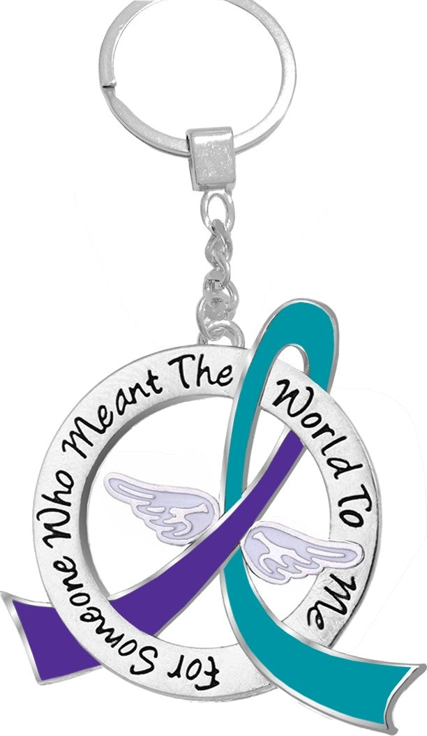 "Meant The World To Me" Tribute Keychain - Teal and Purple Ribbon