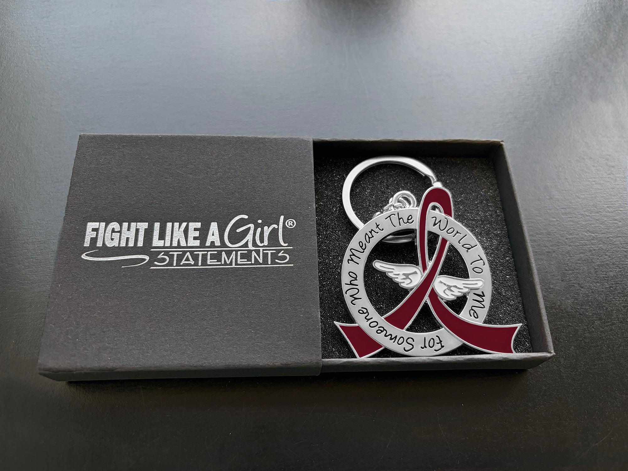 Meant the World to Me Awareness Ribbon Keychain - Burgundy