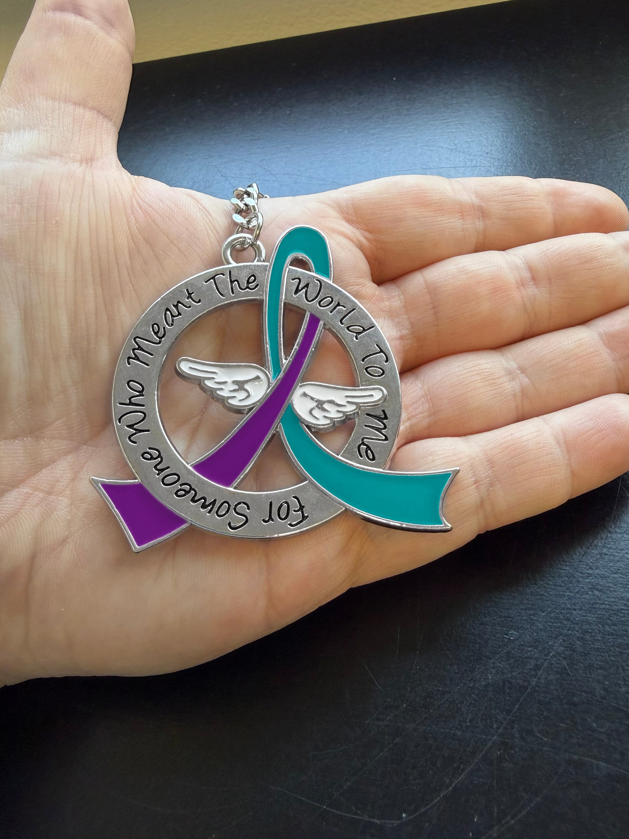 Meant the World to Me Awareness Ribbon Keychain - Teal/Purple