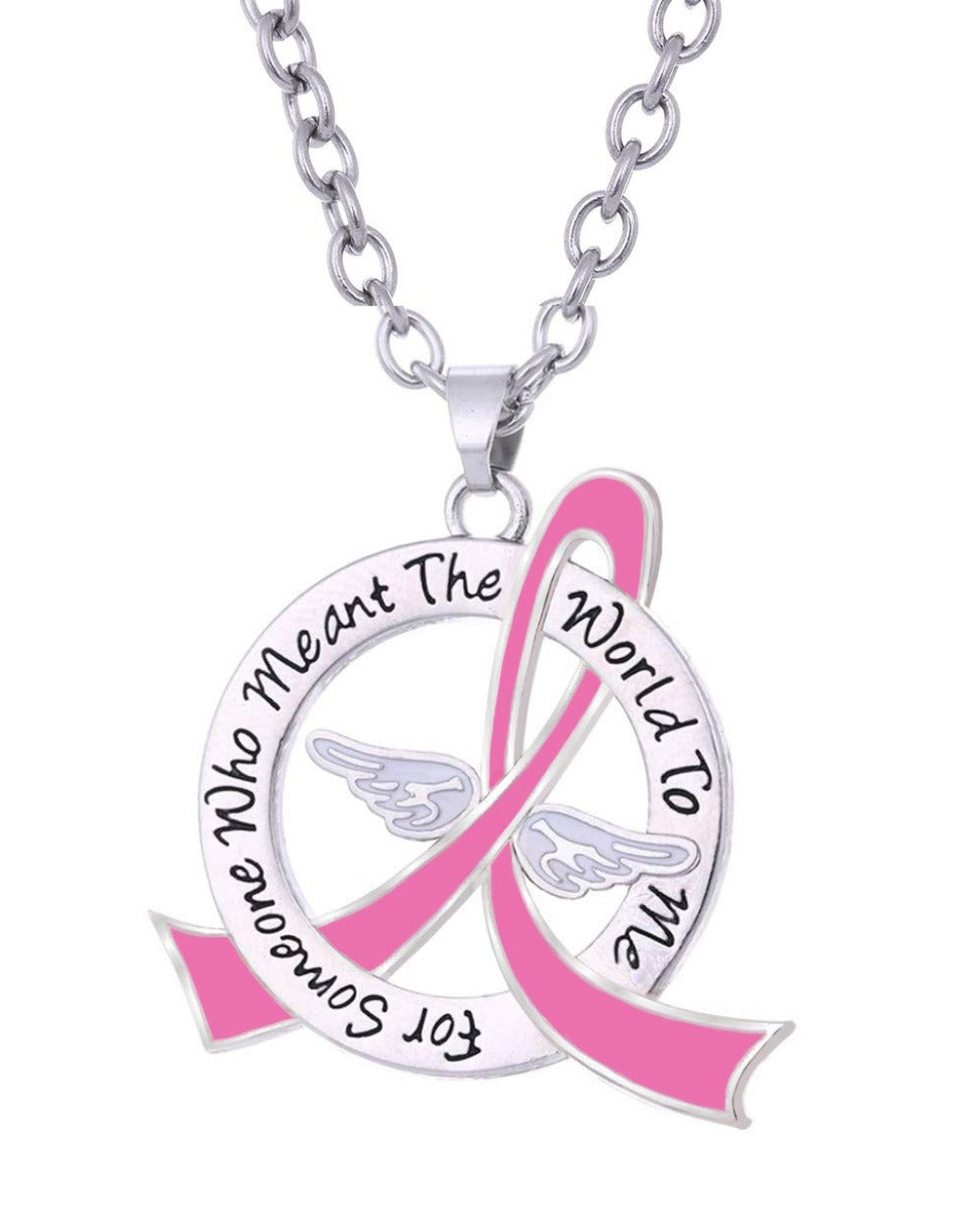 "Meant The World To Me" Breast Cancer Tribute Necklace - Pink Ribbon