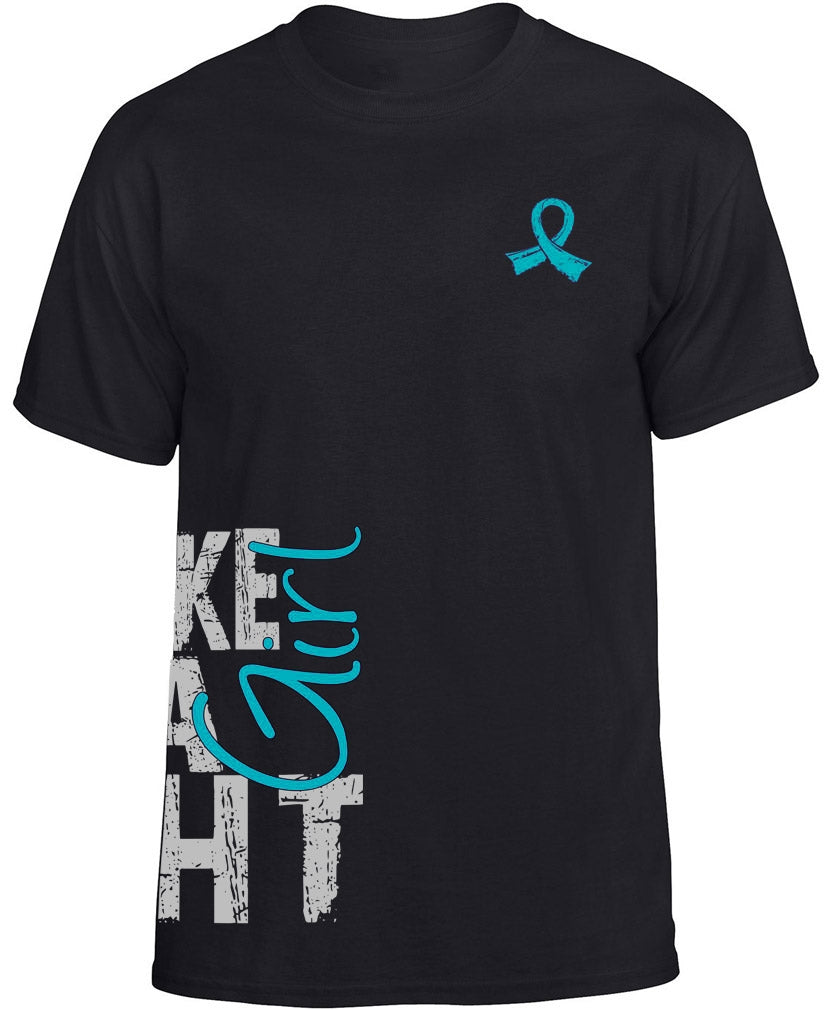 Fight Like a Girl Side Wrap v1 Unisex T-Shirt - Black w/ Teal