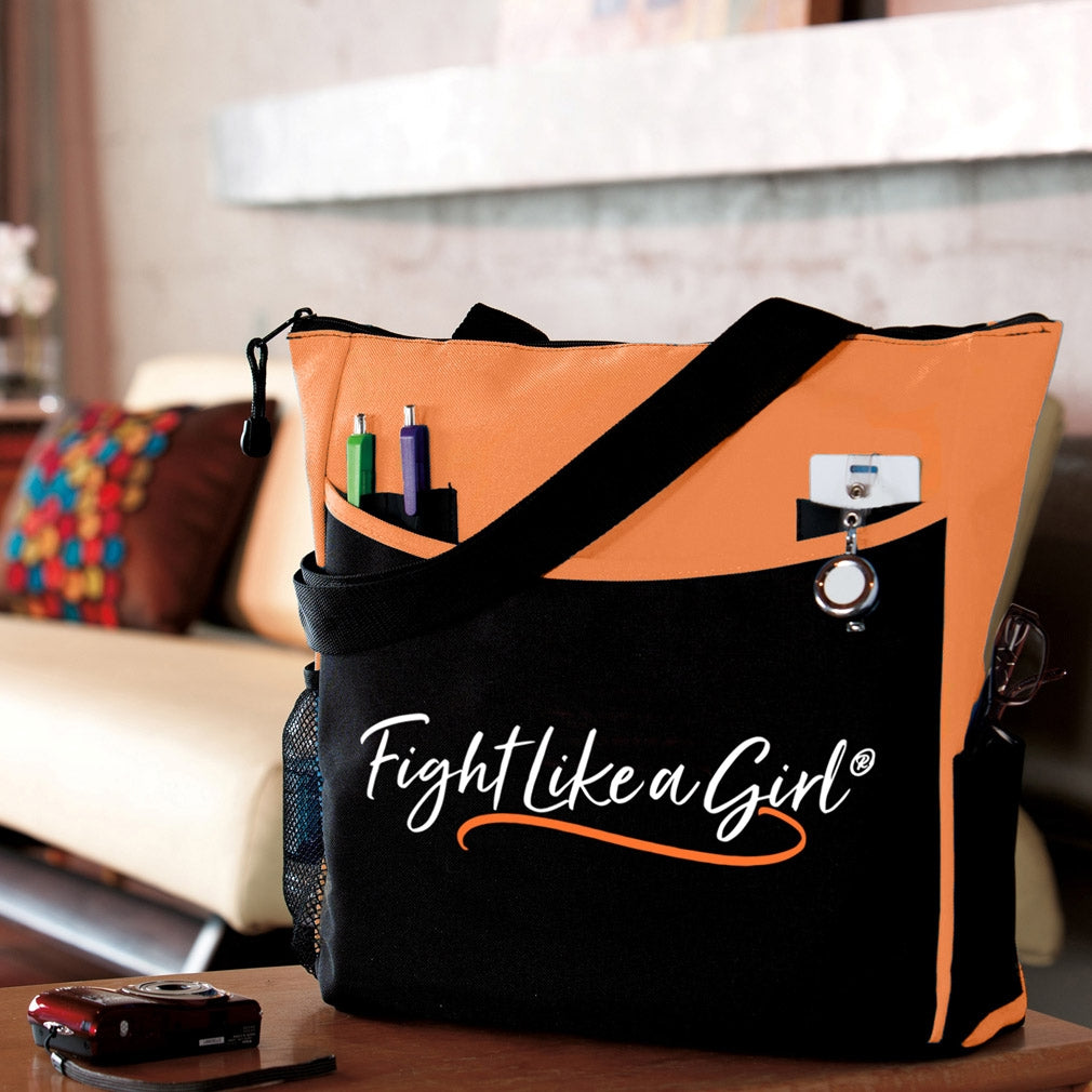 "Fight Like a Girl Script" Dakota Tote Bag - Orange