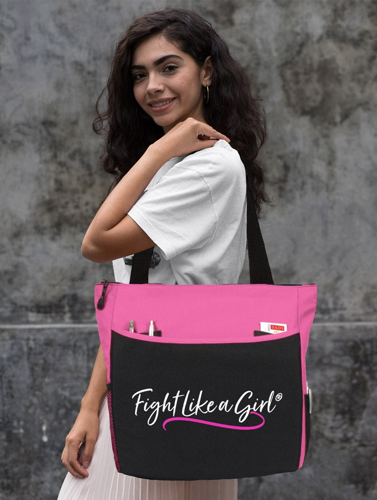 "Fight Like a Girl Script" Dakota Tote Bag - Pink