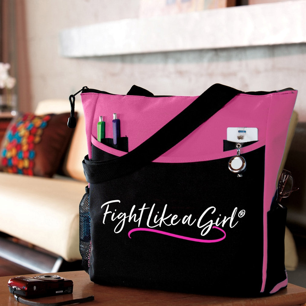 "Fight Like a Girl Script" Dakota Tote Bag - Pink