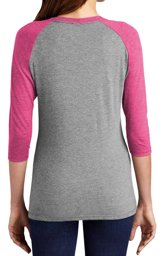 "Fight Like a Girl Hashtag" Ladies' Raglan T-Shirt - Grey w/ Bubblegum Pink