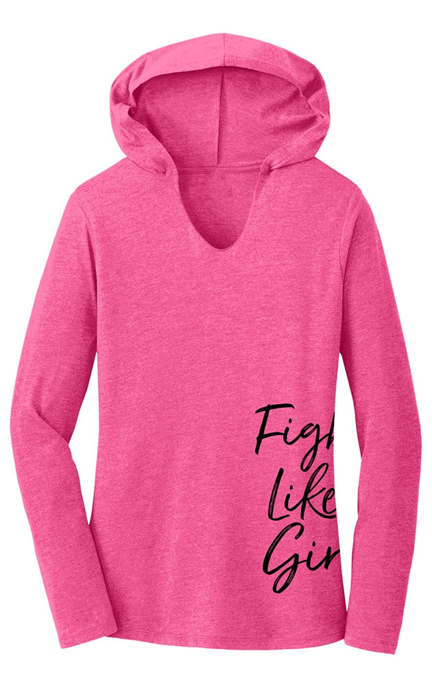 Fight Like a Girl Side Script Women's Hooded Long Sleeve T-Shirt - Pink Frost