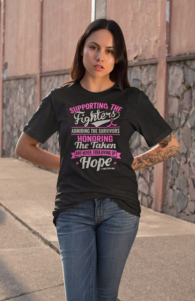 "Supporting Admiring Honoring" Unisex T-Shirt - Black w/ Pink