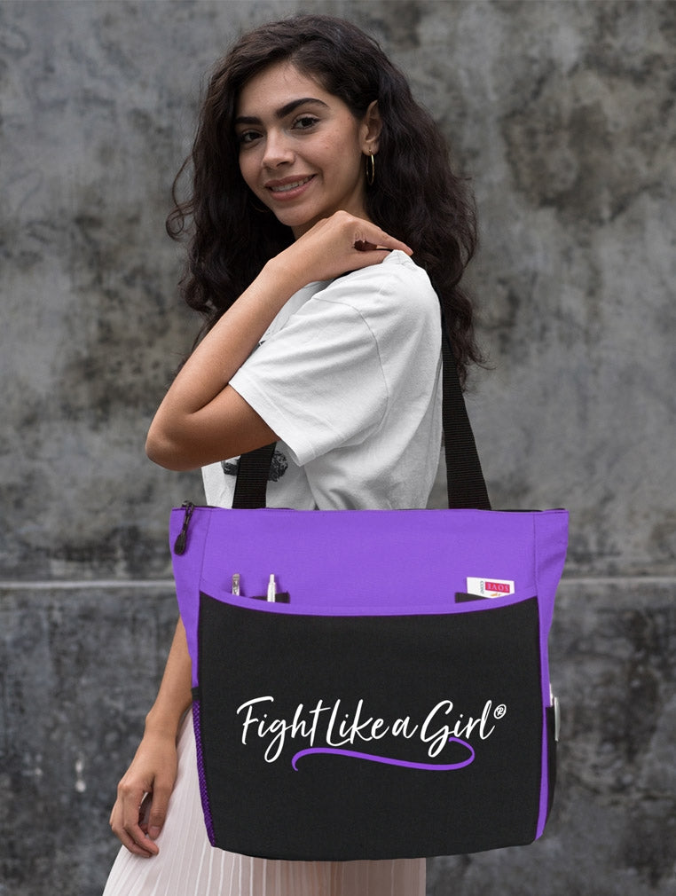 "Fight Like a Girl Script" Dakota Tote Bag - Purple