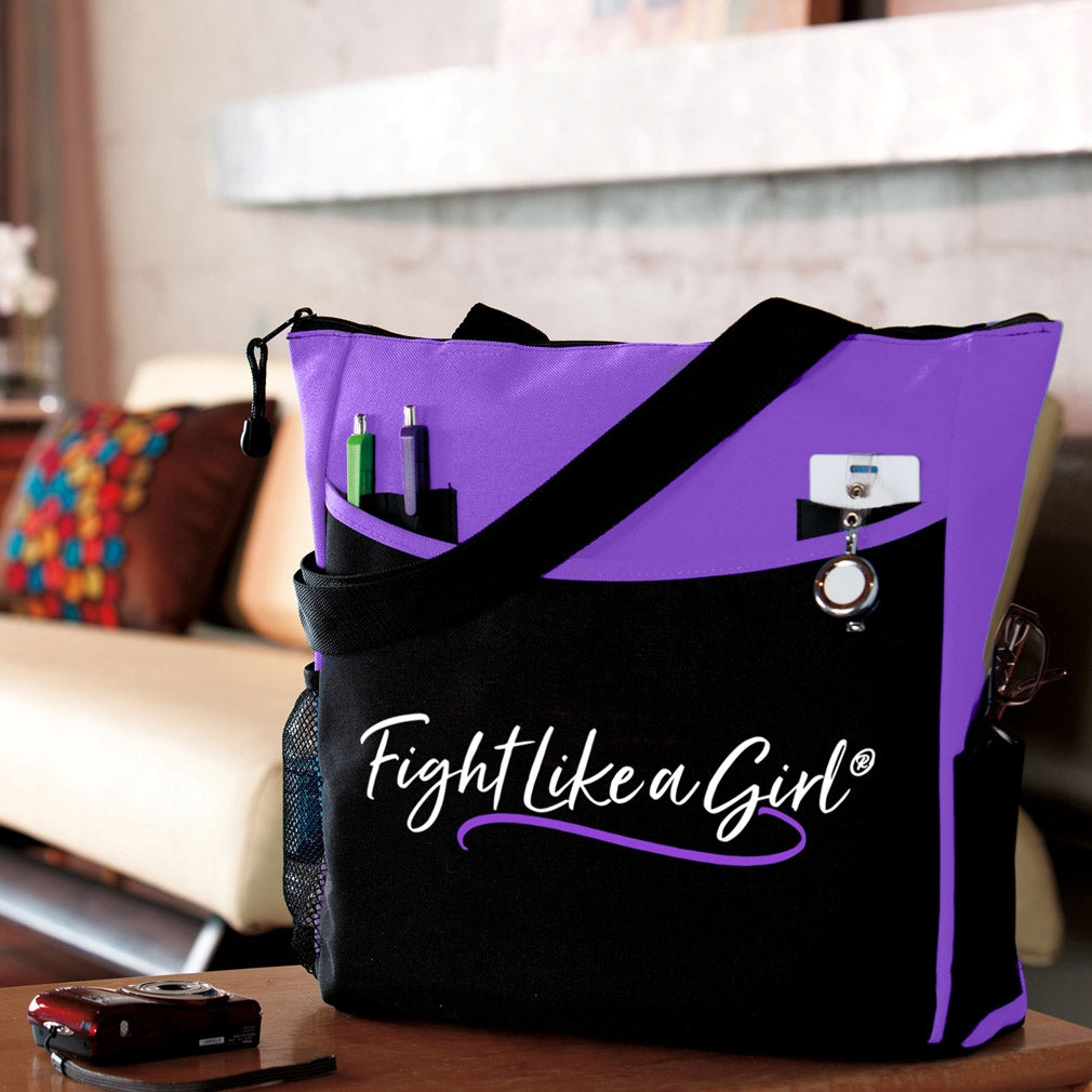 "Fight Like a Girl Script" Dakota Tote Bag - Purple