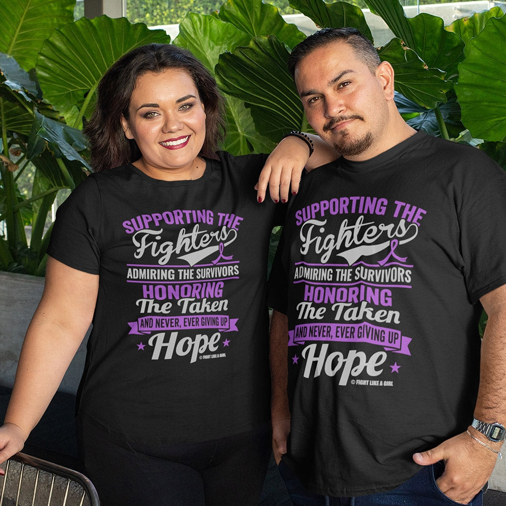 "Supporting Admiring Honoring" Unisex T-Shirt - Black w/ Purple
