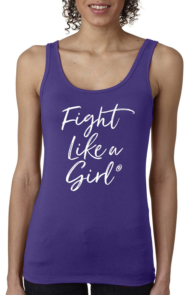 "Fight Like a Girl Script" Ladies Stretch Tank Top - Purple
