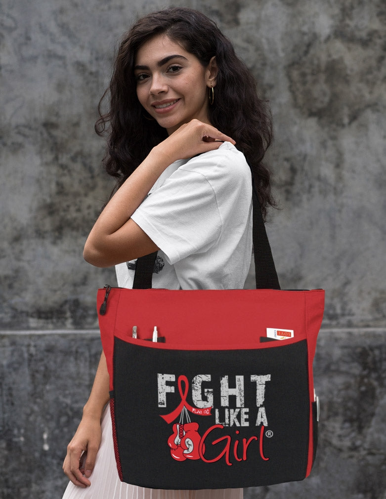 Red Fight Like a Girl Knockout Dakota Tote Bag - Over the Shoulder