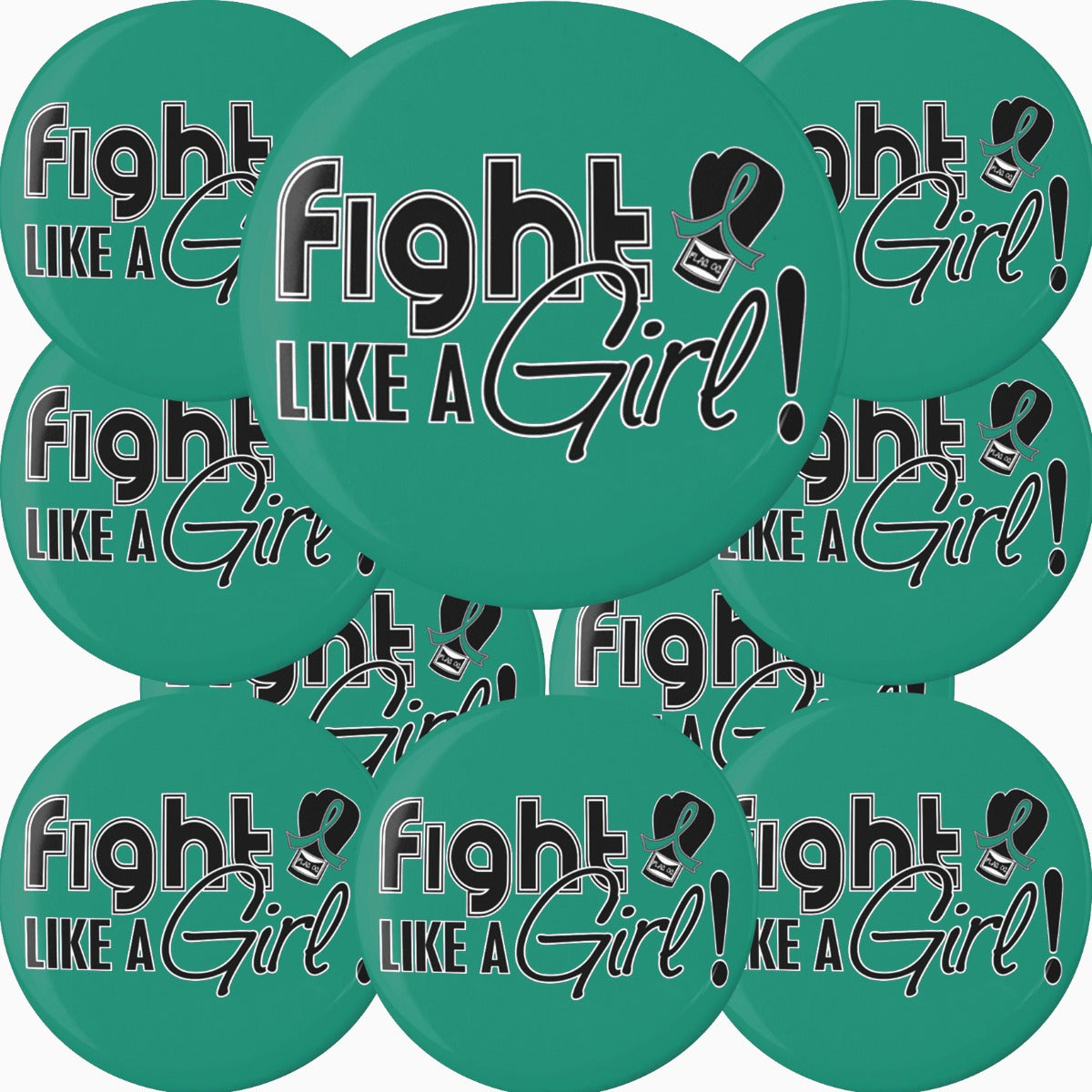 Fight Like a Girl Signature Round Button - Teal