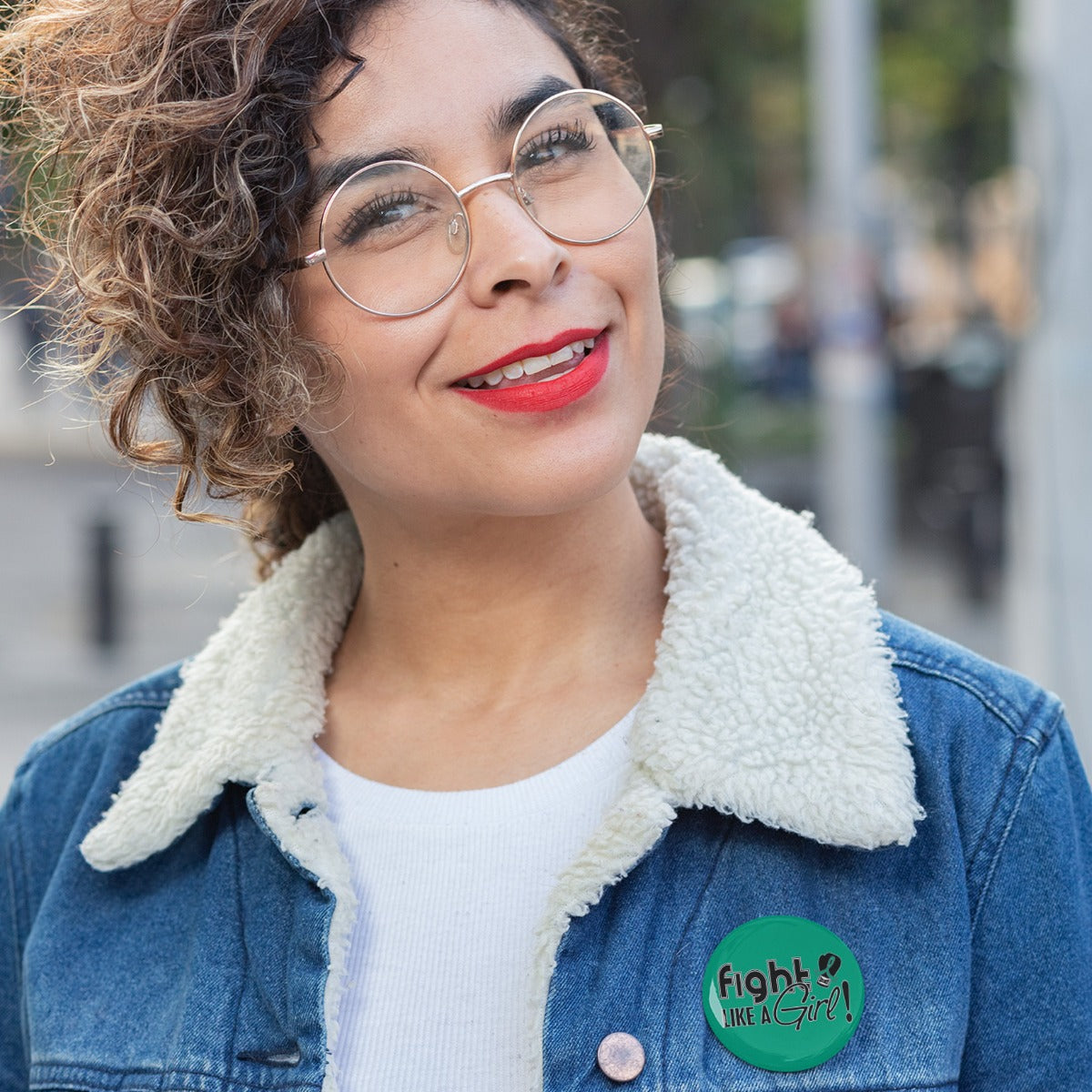 Fight Like a Girl Signature Round Button - Teal