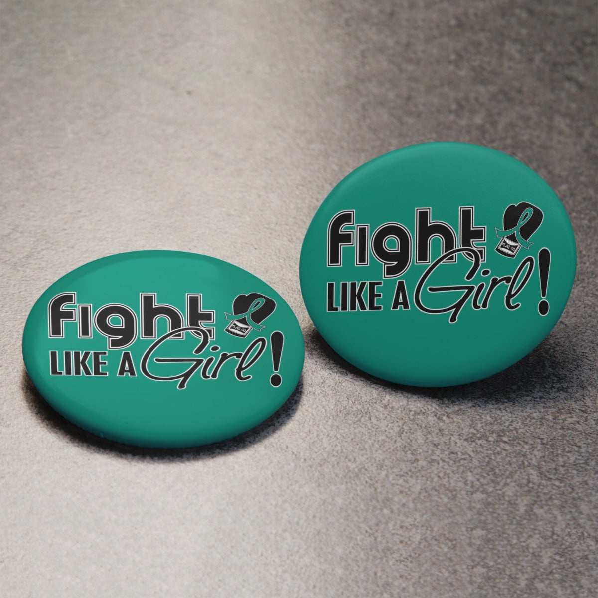Fight Like a Girl Signature Round Button - Teal