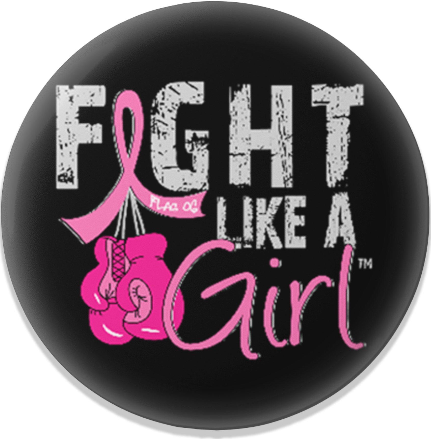 Fight Like a Girl Knockout Round Button - Black w/ Pink