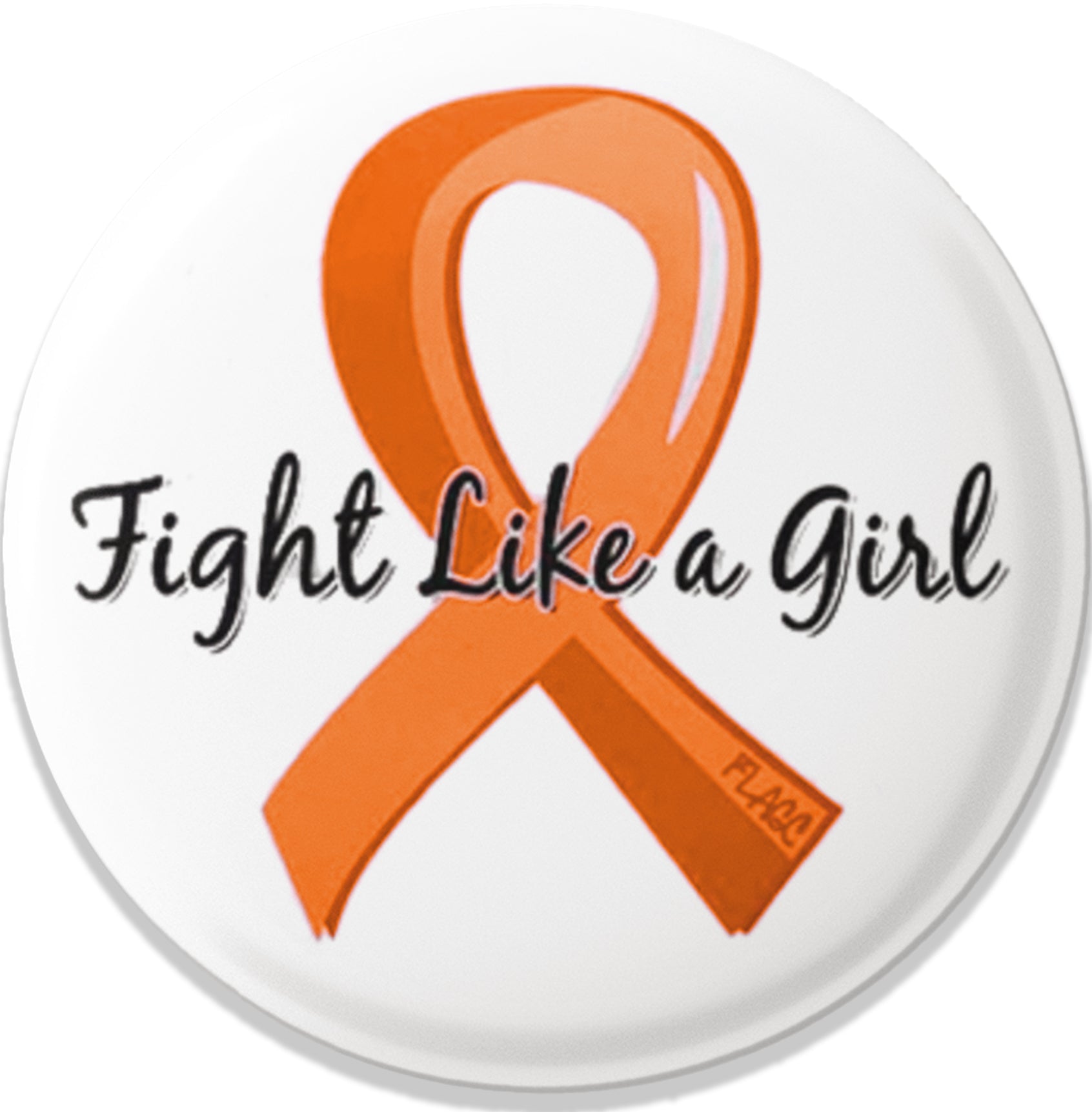 Fight Like a Girl Ribbon Round Button - White w/ Orange