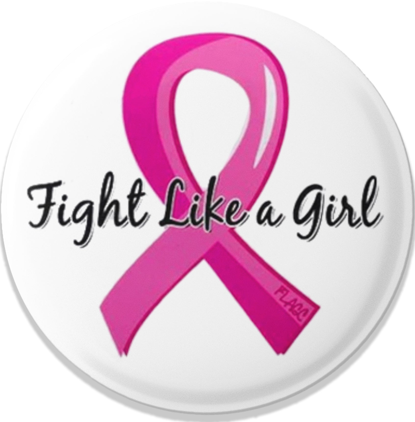 Fight Like a Girl Ribbon Round Button - White w/ Pink (Discontinued)