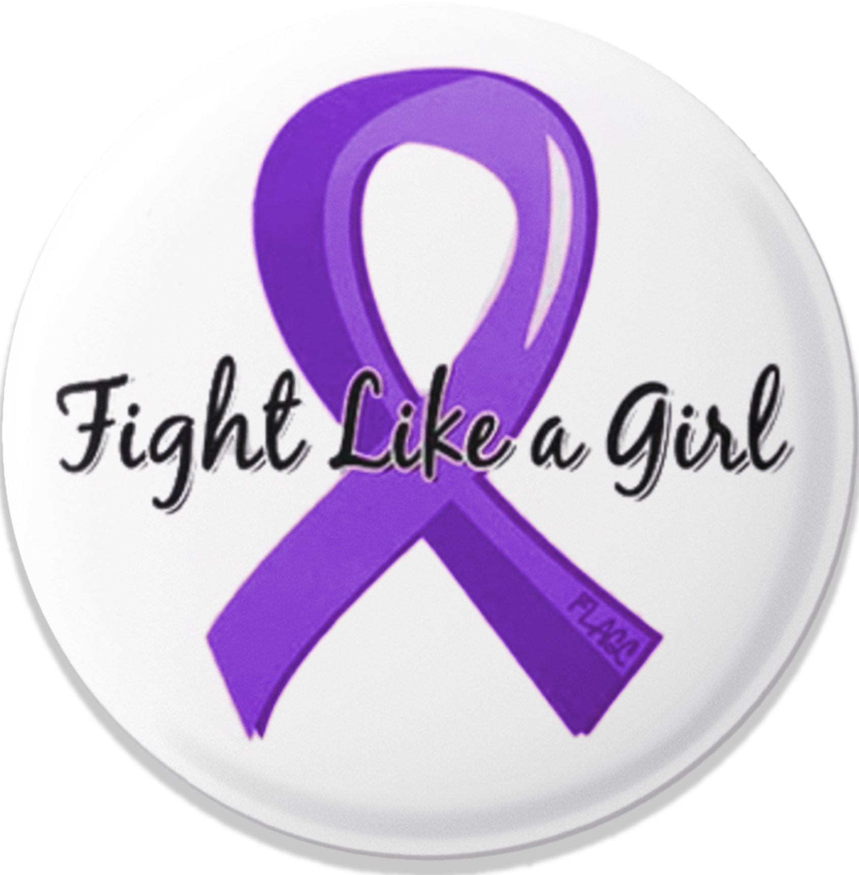 Fight Like a Girl Ribbon Round Button - White w/ Purple