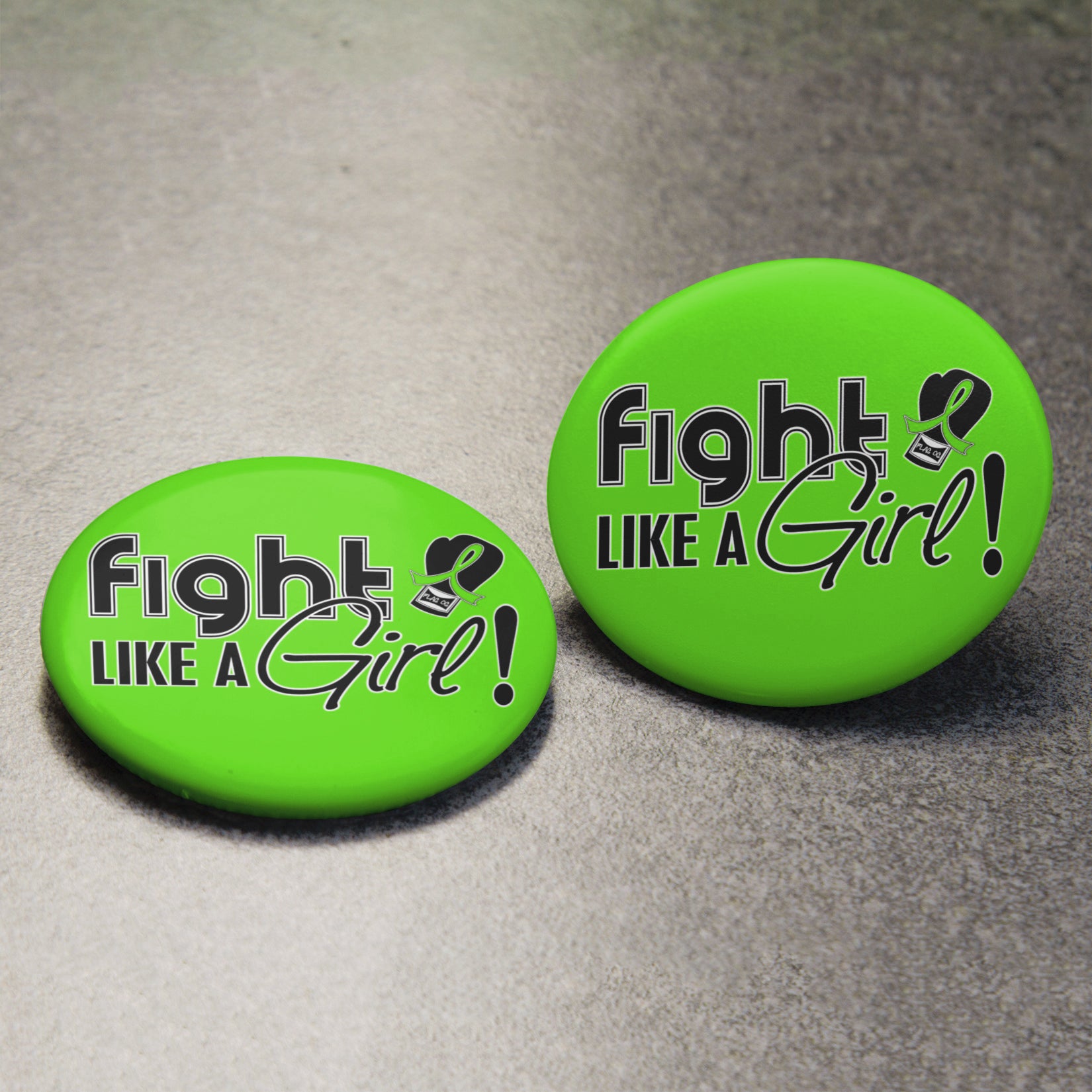 Fight Like a Girl Signature Round Button - Lime Green
