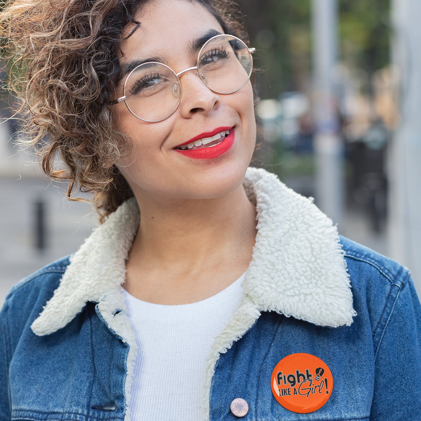 Fight Like a Girl Signature Round Button - Orange