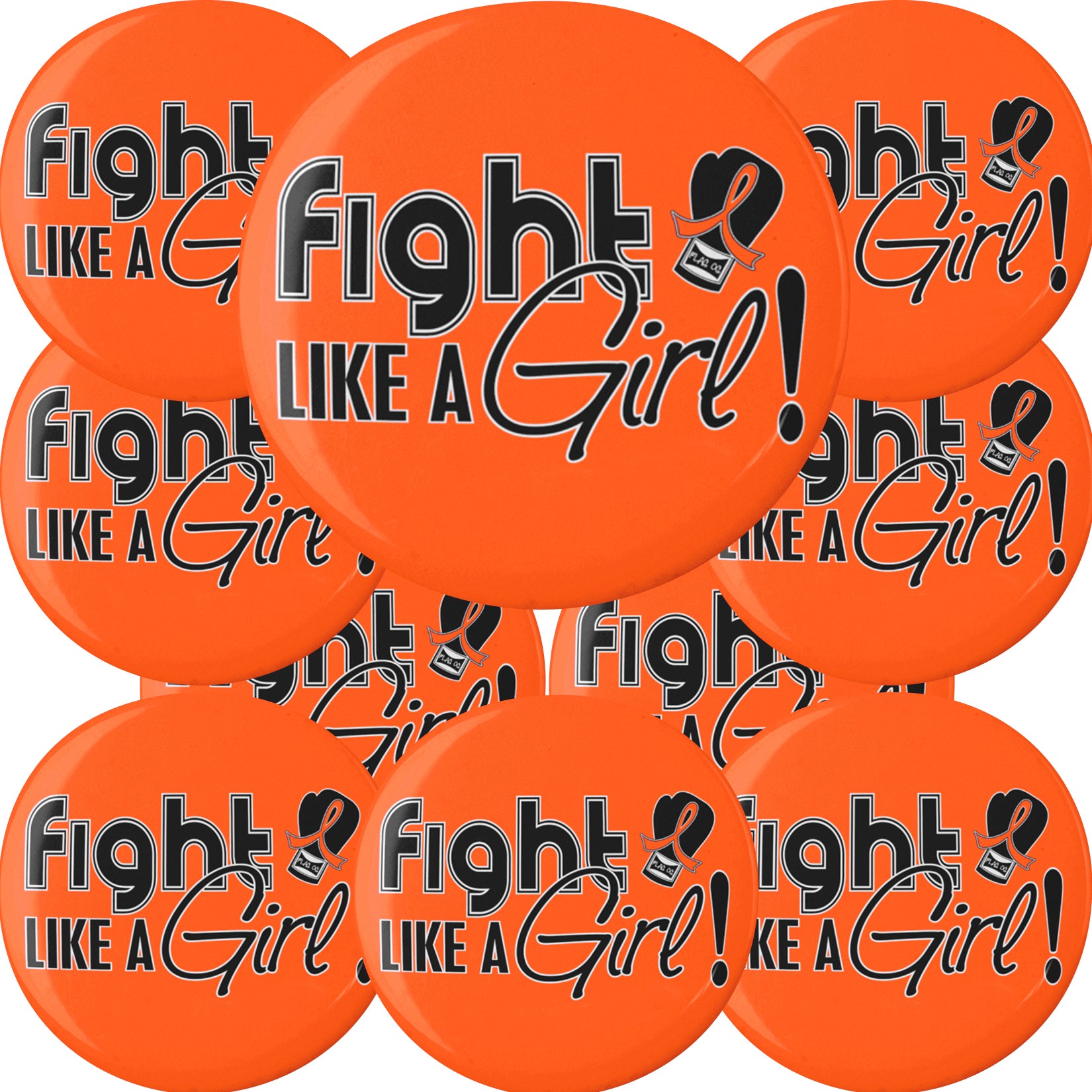 Fight Like a Girl Signature Round Button - Orange
