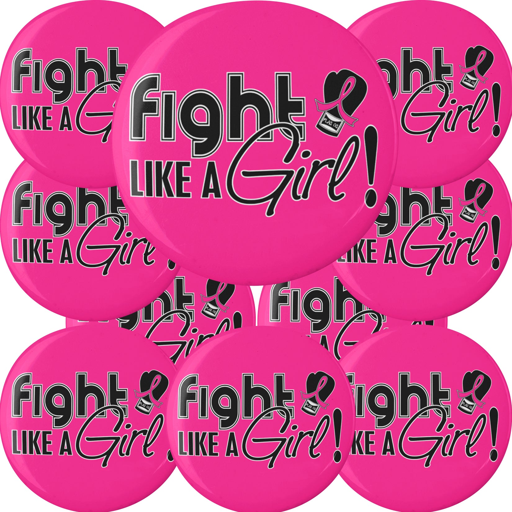 Fight Like a Girl Signature Round Button - Hot Pink