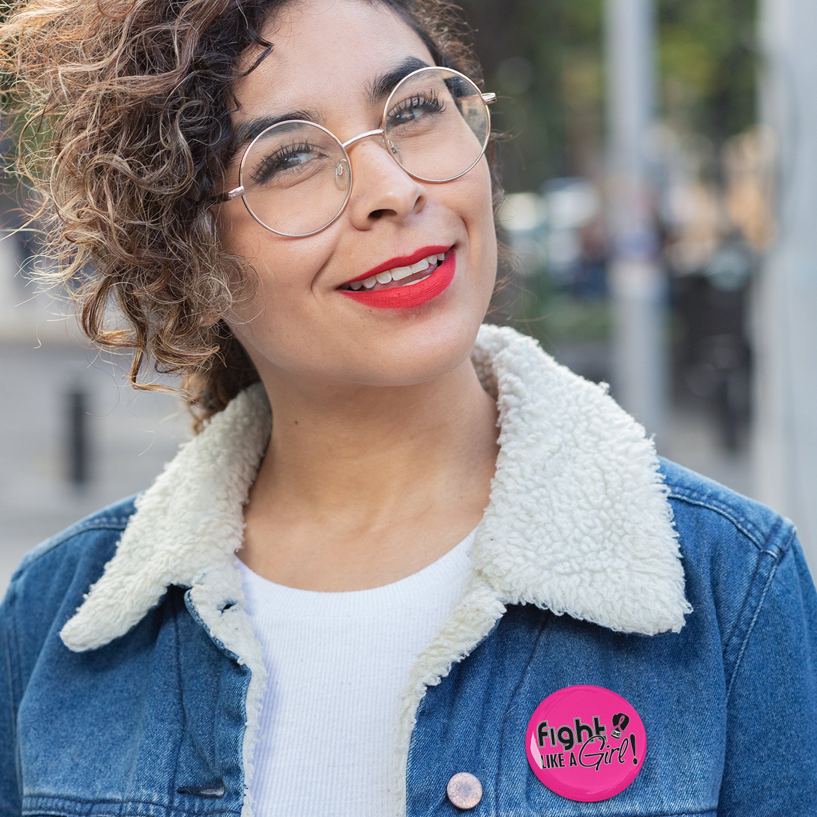 Fight Like a Girl Signature Round Button - Hot Pink
