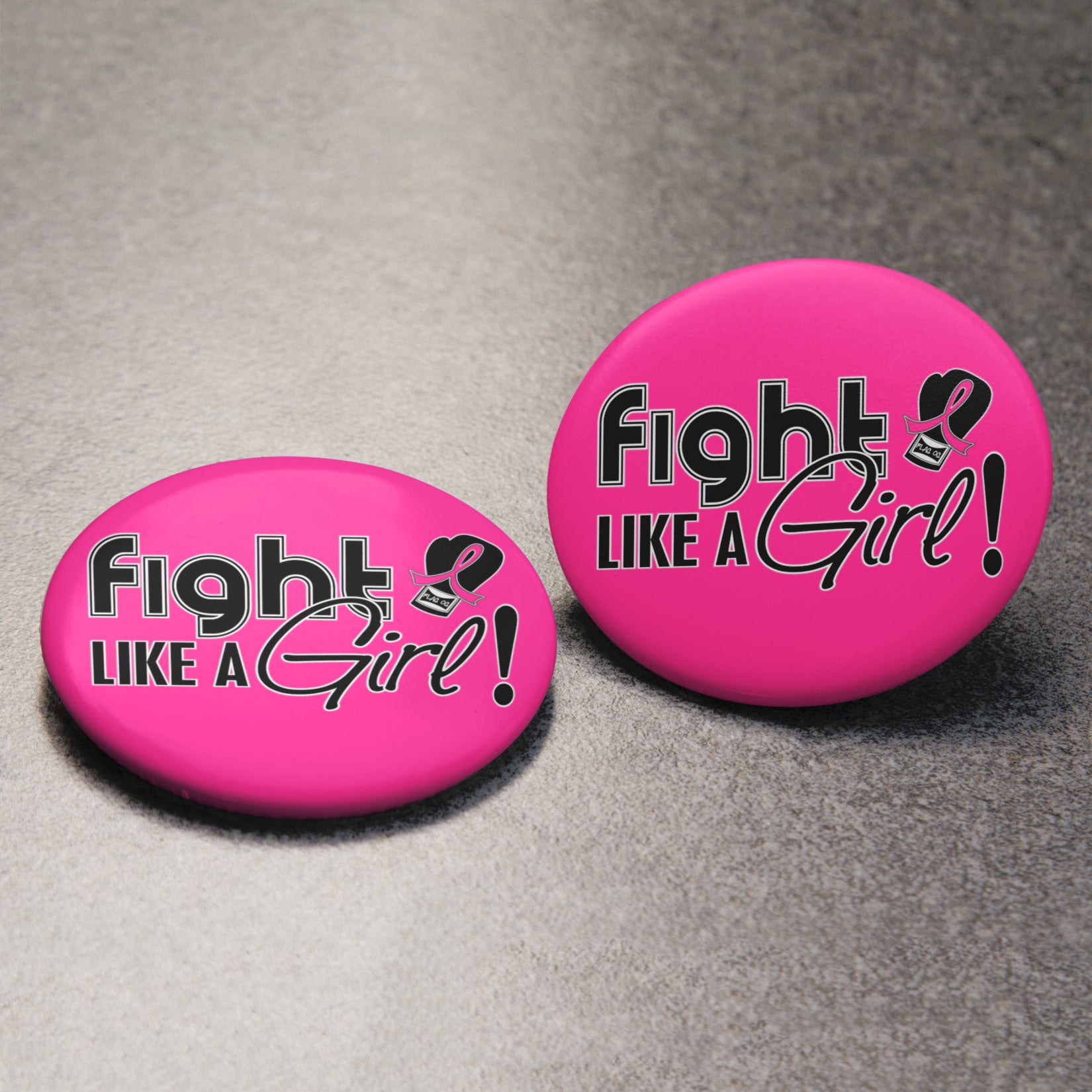 Fight Like a Girl Signature Round Button - Hot Pink