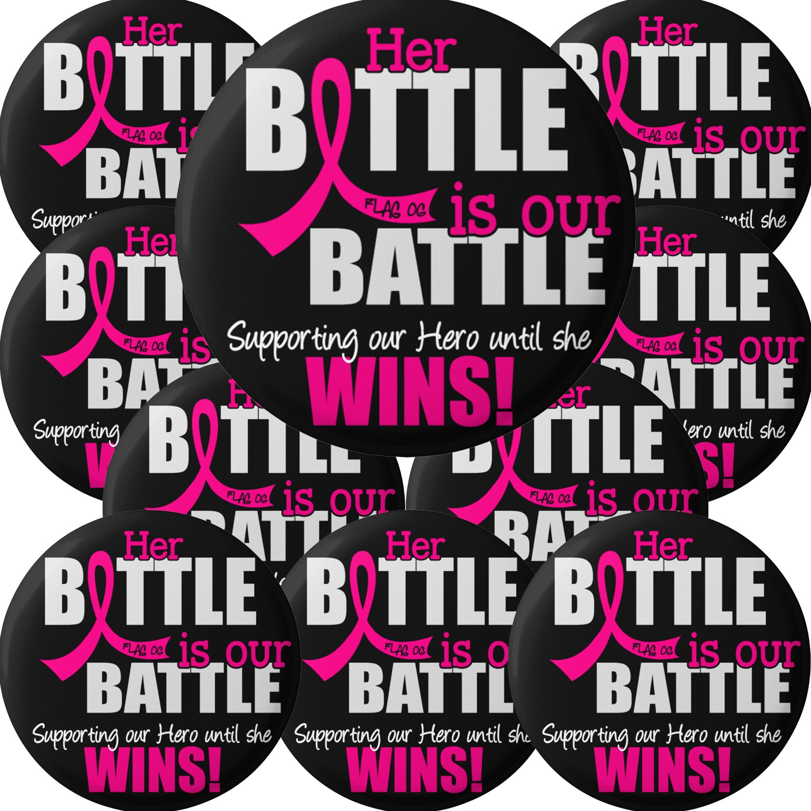 Her Battle Is Our Battle Round Button - Black w/ Pink