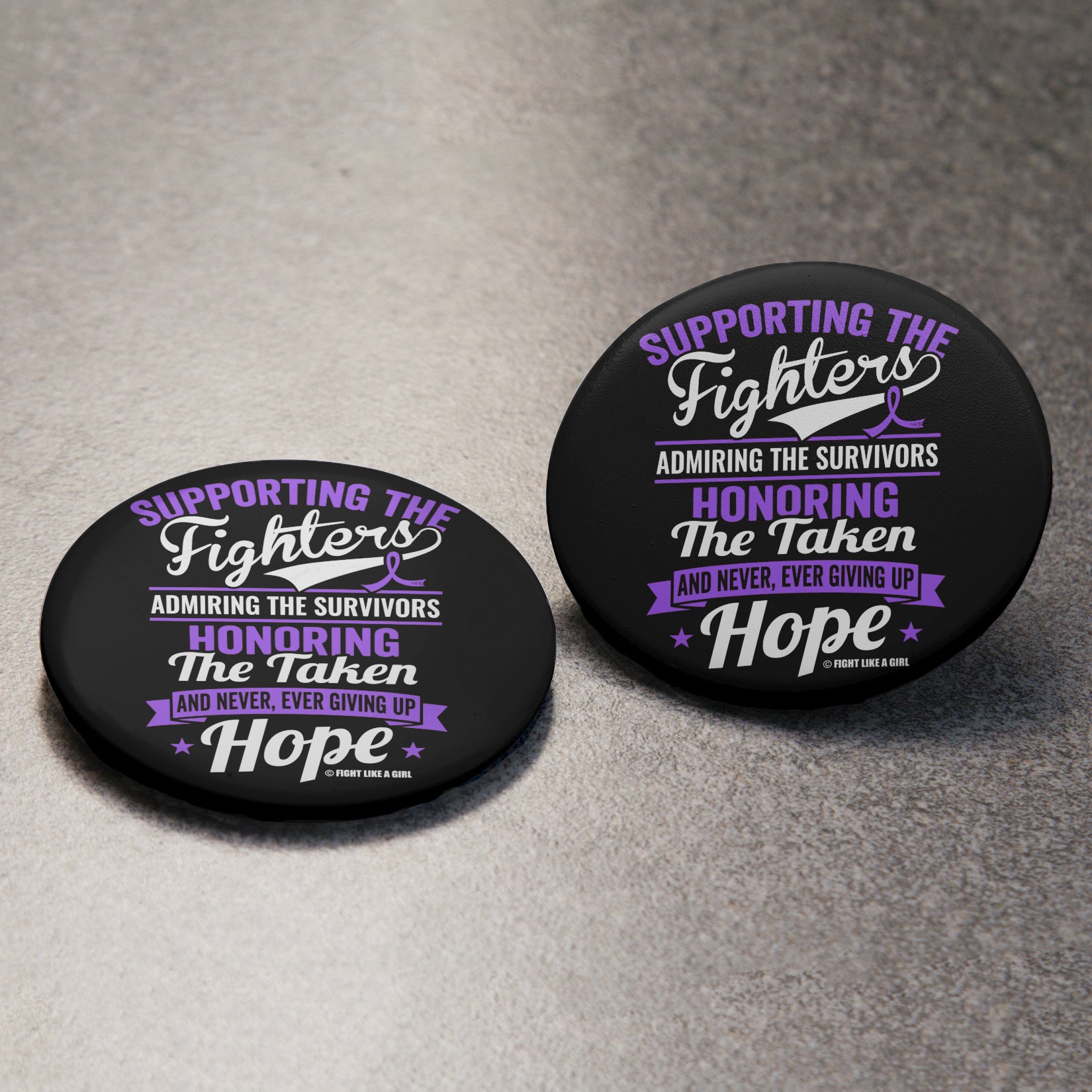Supporting Admiring Honoring Round Button - Black w/ Purple