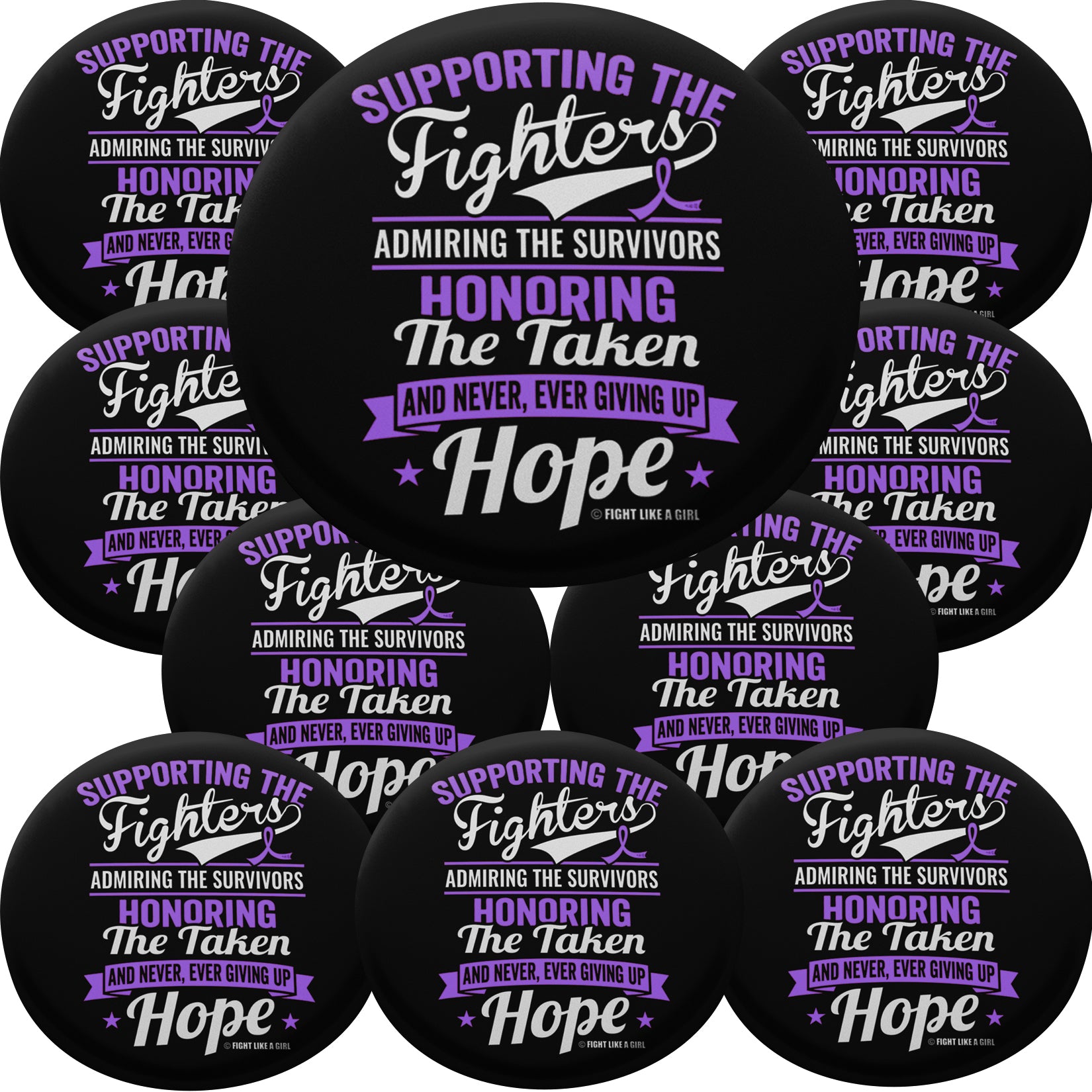 Supporting Admiring Honoring Round Button - Black w/ Purple