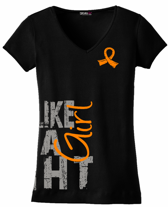 Fight Like A Girl V-Neck T-Shirts for Leukemia