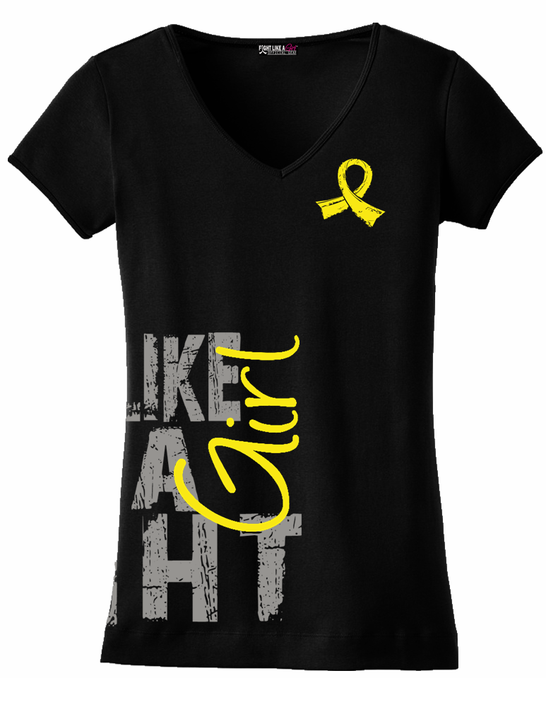 "Fight Like a Girl Side Wrap" Ladies V-Neck T-Shirt - Black w/ Yellow