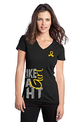 "Fight Like a Girl Side Wrap" Ladies V-Neck T-Shirt - Black w/ Yellow