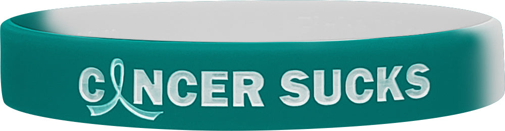 Cancer Sucks Teal and White Wristband Bracelet for Cervical Cancer