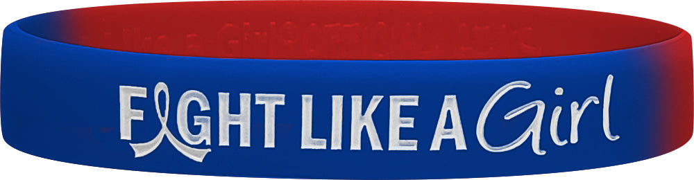 "Fight Like a Girl Hybrid" Ink-Filled Silicone Wristband - Blue & Red