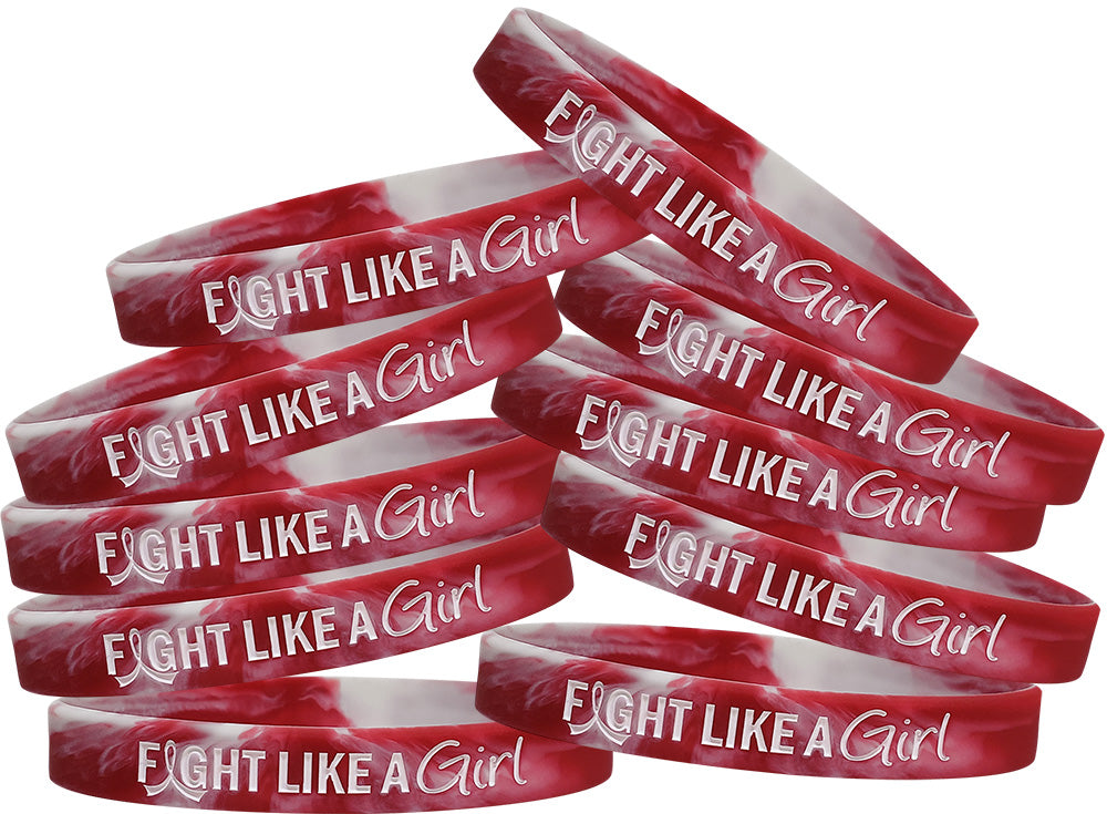 Fight Like a Girl Hybrid Silicone Wristband - Burgundy/White Swirl