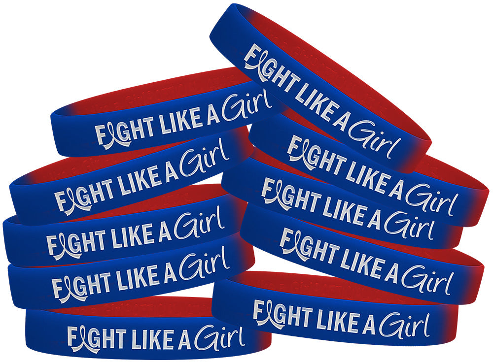 Fight Like a Girl Hybrid Silicone Wristband - Blue/Red