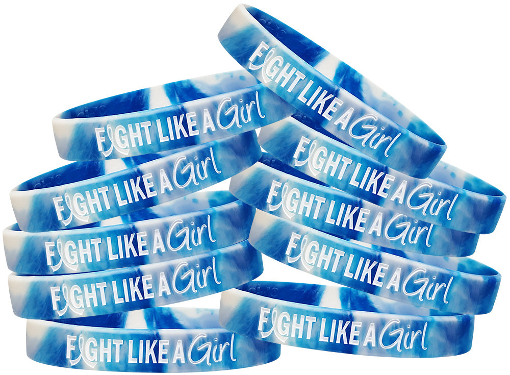 Fight Like a Girl Hybrid Silicone Wristband - Blue/White Swirl