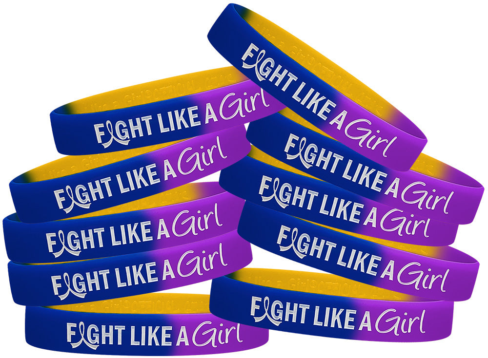 Fight Like a Girl Hybrid Silicone Wristband - Blue/Purple/Marigold