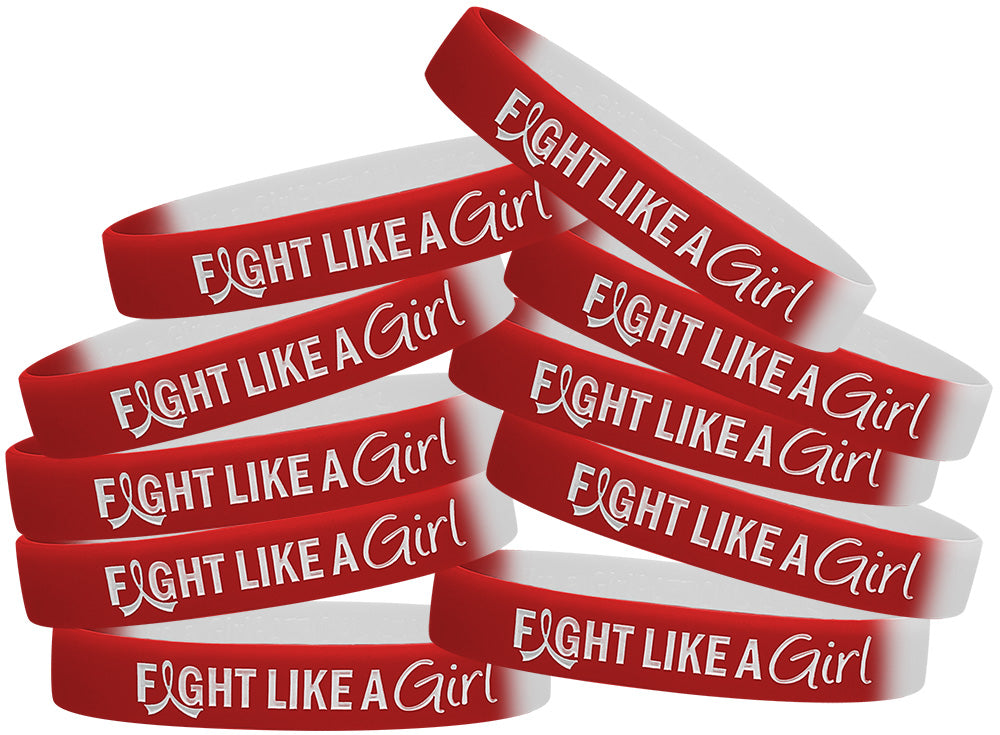 Fight Like a Girl Hybrid Silicone Wristband - Red/White
