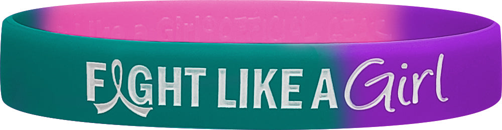 "Fight Like a Girl Hybrid" Ink-Filled Silicone Wristband - Teal, Purple, and Pink