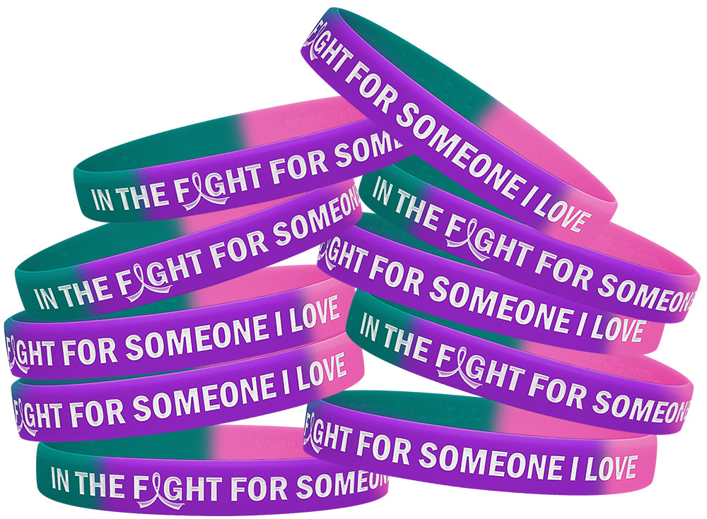 In the Fight for Someone I Love Silicone Wristband - Teal/Purple/Pink