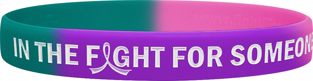 "In The Fight" Ink-Filled Silicone Wristband Bracelet - Teal, Purple, Pink