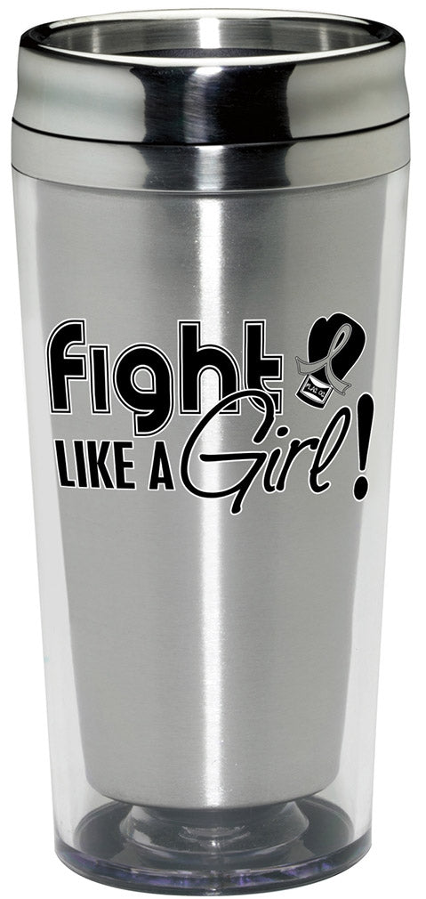 "Fight Like a Girl Signature" Stainless Steel Acrylic Travel Tumbler - Silver