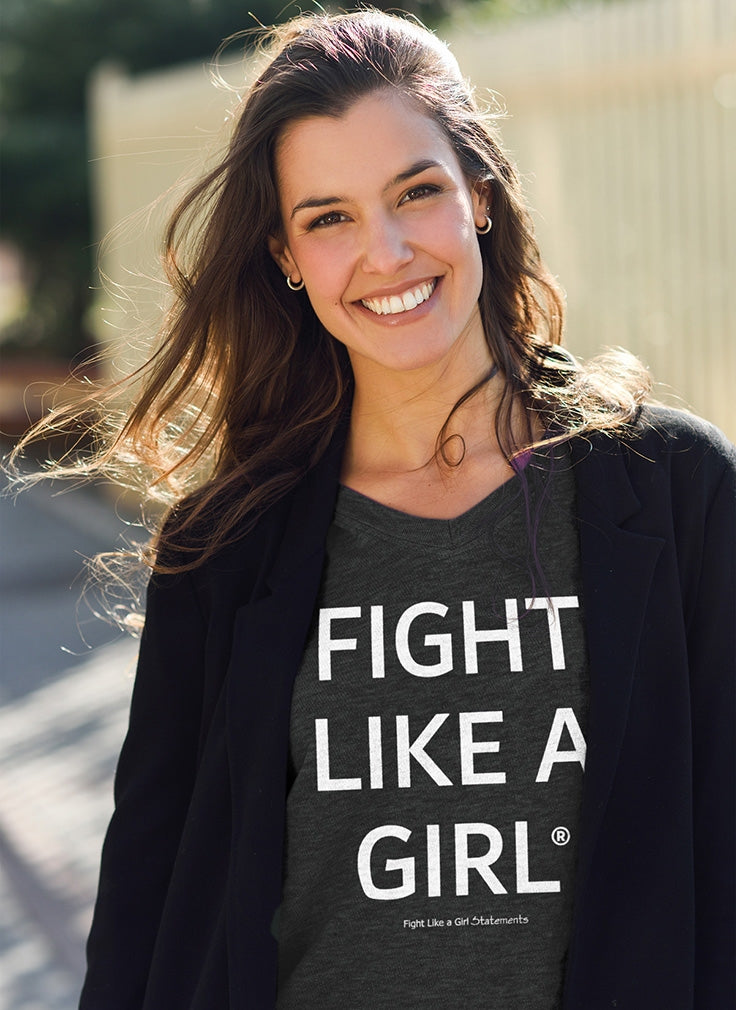 "Fight Like a Girl Statements" Ladies' V-Neck T-Shirt - Black Frost