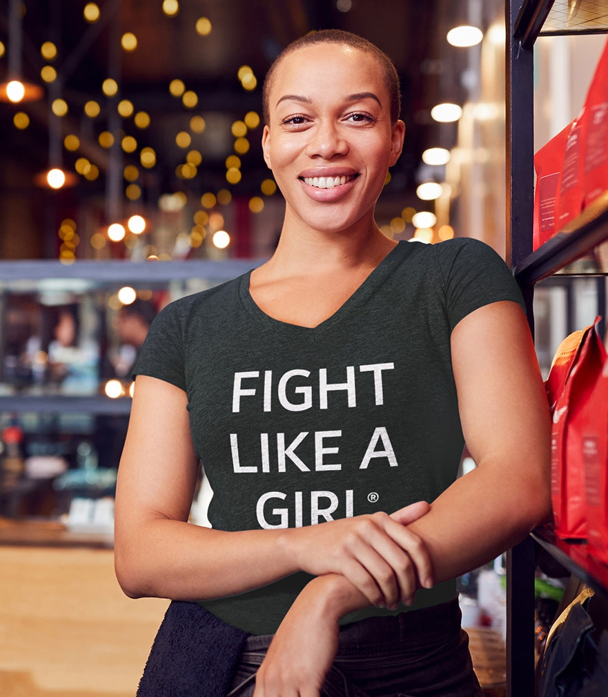 "Fight Like a Girl Statements" Ladies' V-Neck T-Shirt - Black Frost