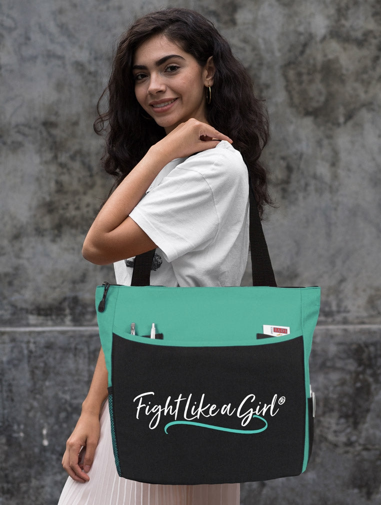Fight Like a Girl Script" Dakota Tote Bag - Teal