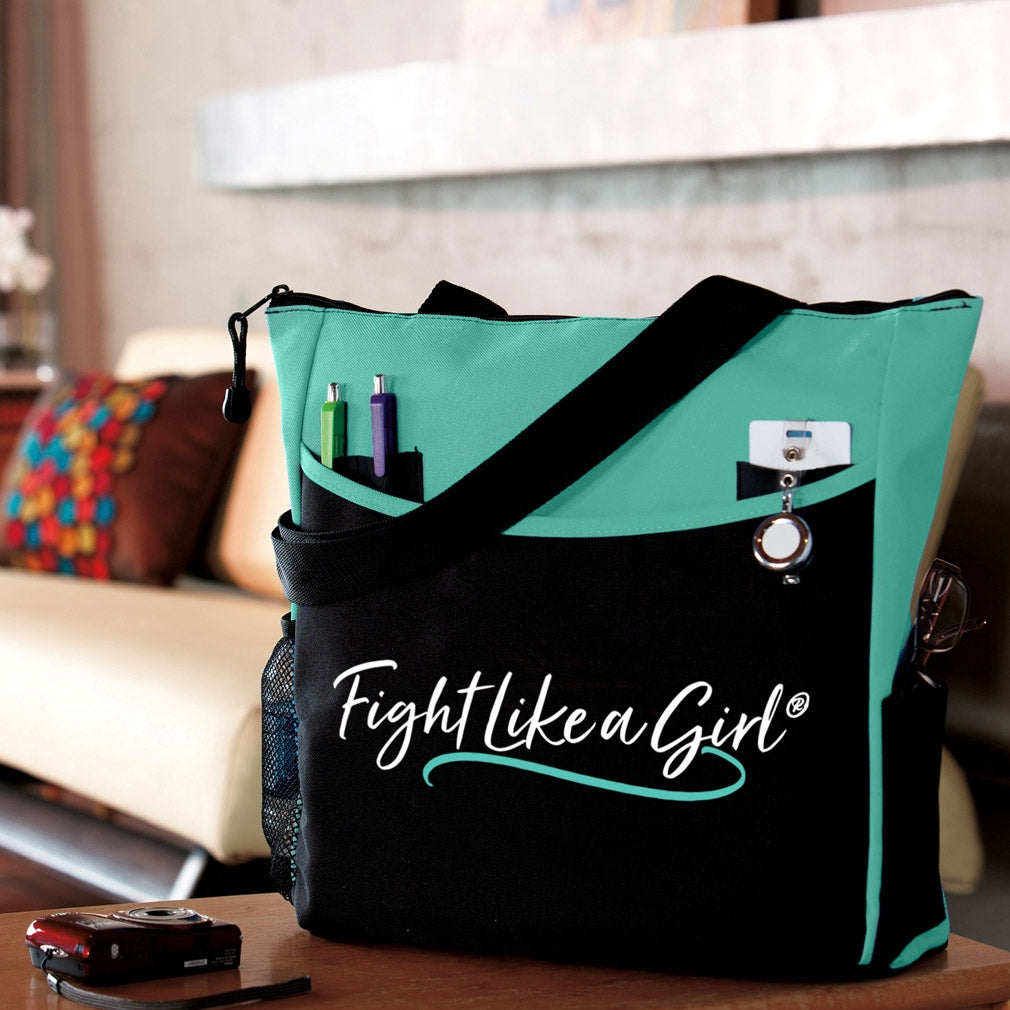 Fight Like a Girl Script" Dakota Tote Bag - Teal